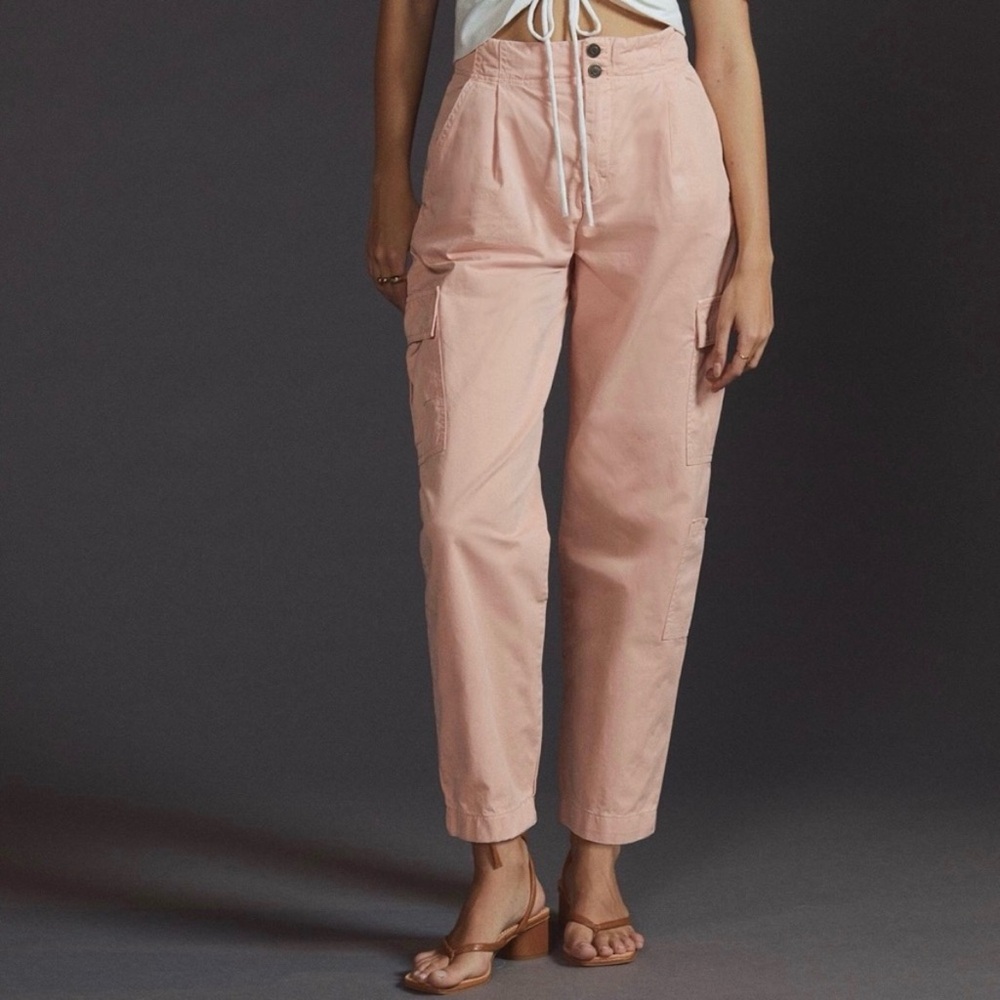 Anthropologie Pilcro Pleated High Rise Straight Leg Pink Cargo Pants Size 27